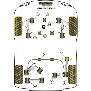 Preview: Powerflex Buchsen Querlenker vorne unten 14mm Bolzen VA für Volvo C30 (2006 onwards) Black Series