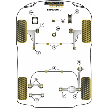 Preview: Powerflex Front Lower Wishbone Front Bush 14mm bolt for Volvo V50 (2004-2012) Black Series